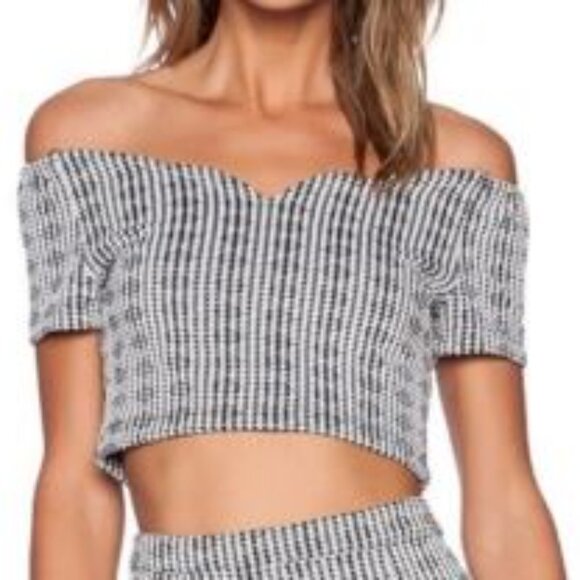 MINKPINK Crop Top Black/White Lined Small EUC - Picture 1 of 5